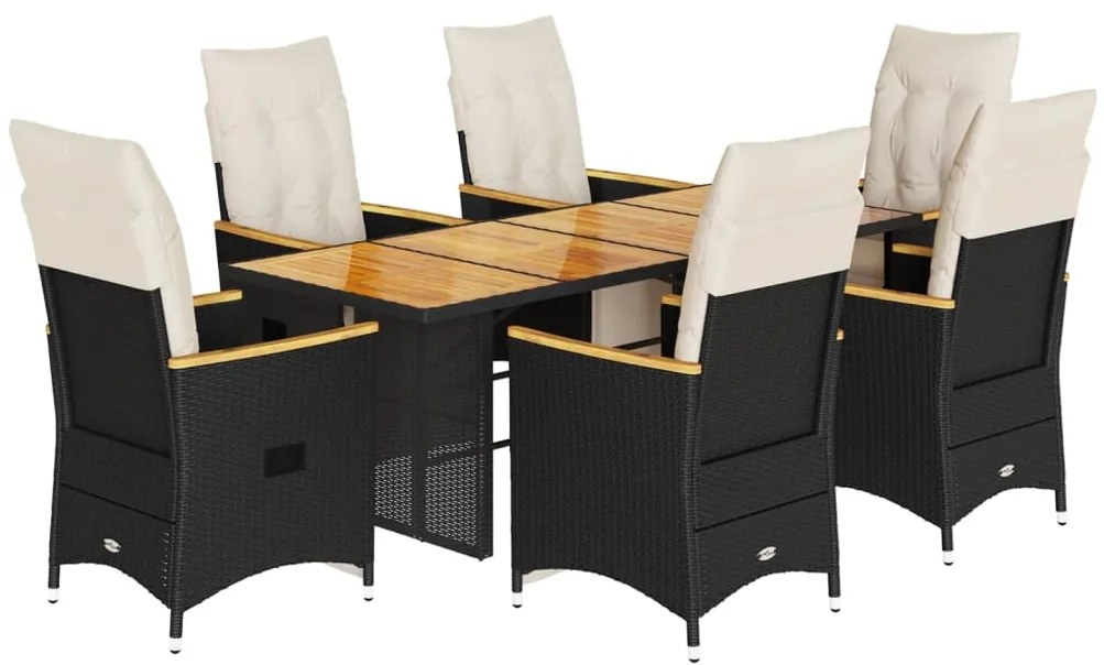 vidaXL Σετ Επίπλων Bistro Κήπου 7 τεμ Μαύρο Συνθετ. Ρατάν με Μαξιλάρια