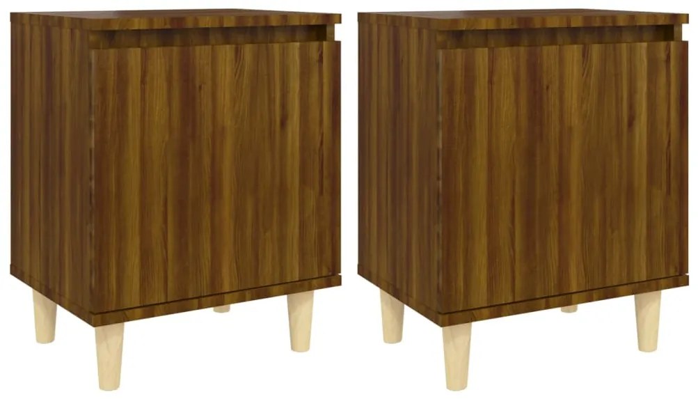 vidaXL Κομοδίνα 2 τεμ. Καφέ Δρυς 40x30x50εκ. &amp; Μασίφ Ξύλινα Πόδια