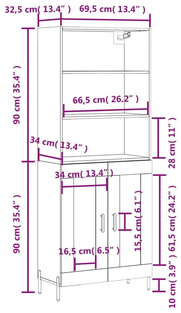 Ντουλάπι Γκρι Sonoma 69,5 x 34 x 180 εκ. Επεξεργασμένο Ξύλο - Γκρι