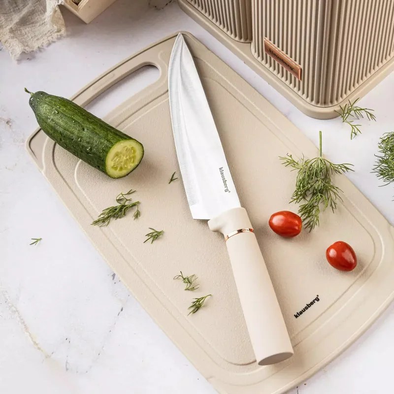 Σετ μαχαιριών και σκευών Klausberg KB 7935, πίνακας και βάση, 12 τεμάχια, Μπεζ