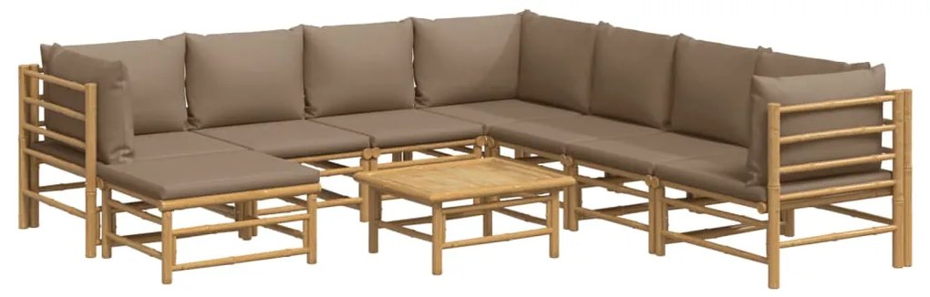 vidaXL Σαλόνι Κήπου Σετ 9 Τεμαχίων από Μπαμπού με Taupe Μαξιλάρια