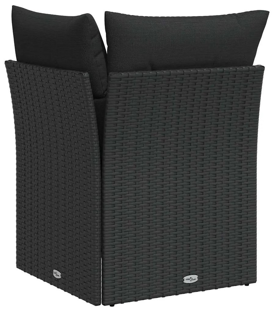 vidaXL Γωνιακός Καναπές Κήπου με Μαξιλάρια από Μαύρο Συνθετικό Ρατάν