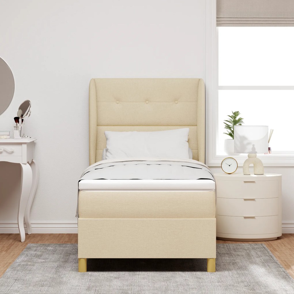 vidaXL Κρεβάτι Box Spring με Στρώμα - Κρεμ, 100x200 εκ, Ύφασμα