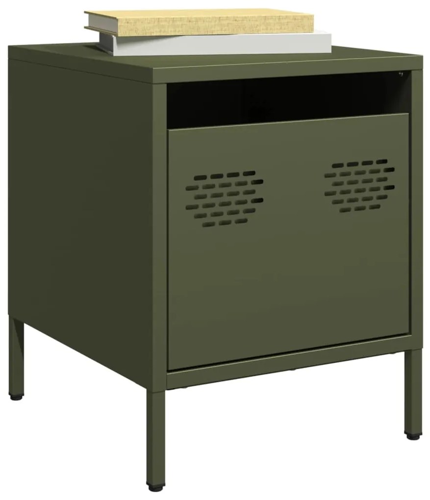 Κομοδίνα 2 τεμ. Πράσινο Λαδί 35x39x43,5 εκ. από Χάλυβα