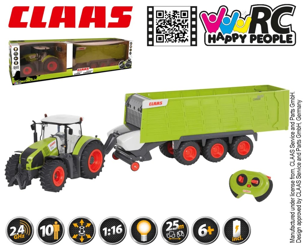 CLAAS Τρακτέρ Τηλεκατευθυνόμενο με Τρέιλερ AXION870 & CARGOS9600 1:16