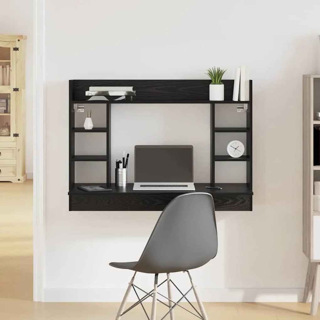 vidaXL Επιτοίχιο γραφείο με ράφι Μαύρη δρυς 105 x 48 x 75 εκ.