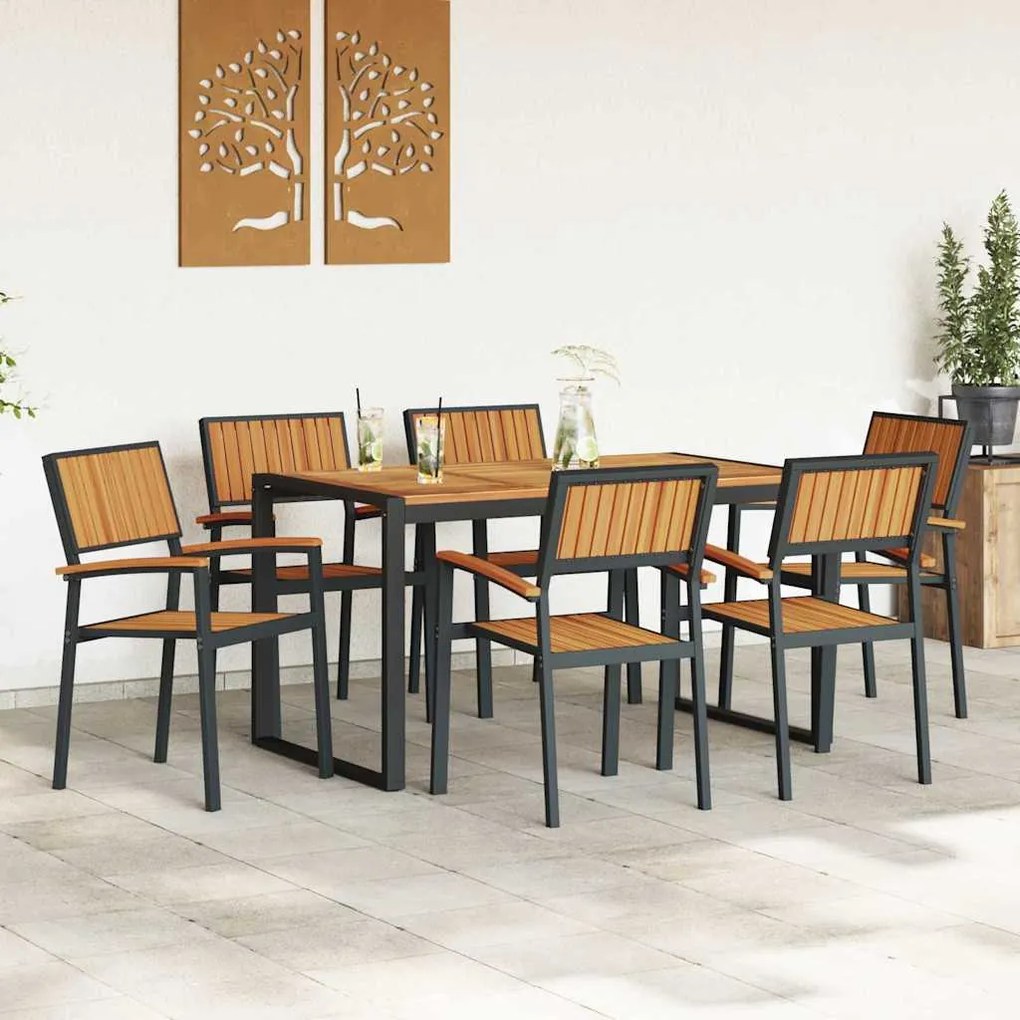 vidaXL Σέτ φαγητού για κήπο 7 pcs Μαύρο και καφέ 140 x 80 x 75 cm