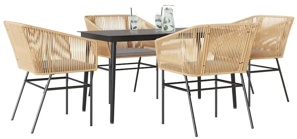 vidaXL Σετ Τραπεζαρίας Κήπου 5 Τεμ. Καφέ Συνθ.Ρατάν/Γυαλί με Μαξιλάρια