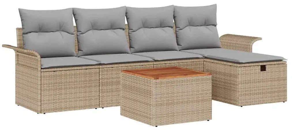 vidaXL Σετ Καναπέ Κήπου με μαξιλάρι 6 pcs Μπεζ Πολυ ράταν