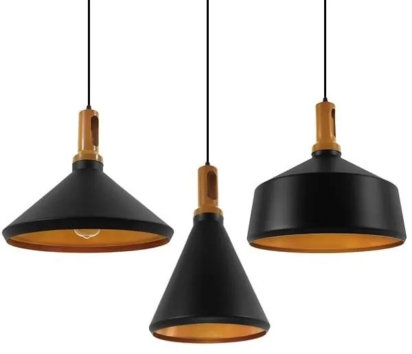 Φωτιστικά Οροφής Σετ 3τμχ Calypso 01334 Black &amp; Gold GloboStar Metal,Wood