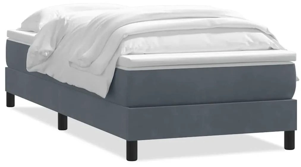 Κρεβάτι Boxspring με Στρώμα Σκούρο Γκρι 80x220 εκ. Βελούδινο - Γκρι