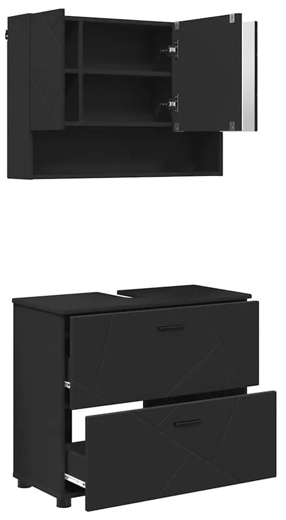 vidaXL Σετ Επίπλων Μπάνιου με συρτάρι 2 pcs Μαύρο 76,5 x 35 x 64 εκ