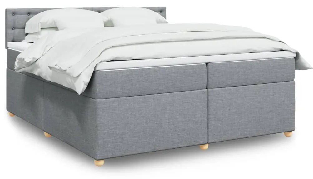 Κρεβάτι Boxspring με Στρώμα Ανοιχτό Γκρι 200x200 εκ. Υφασμάτινο