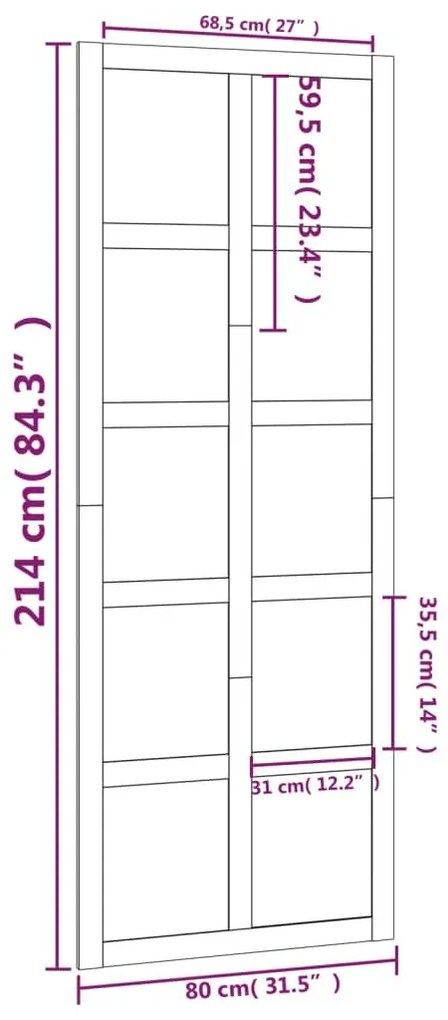 Πόρτα Αχυρώνα 80 x 1,8 x 214 εκ. από Μασίφ Ξύλο Πεύκου - Καφέ