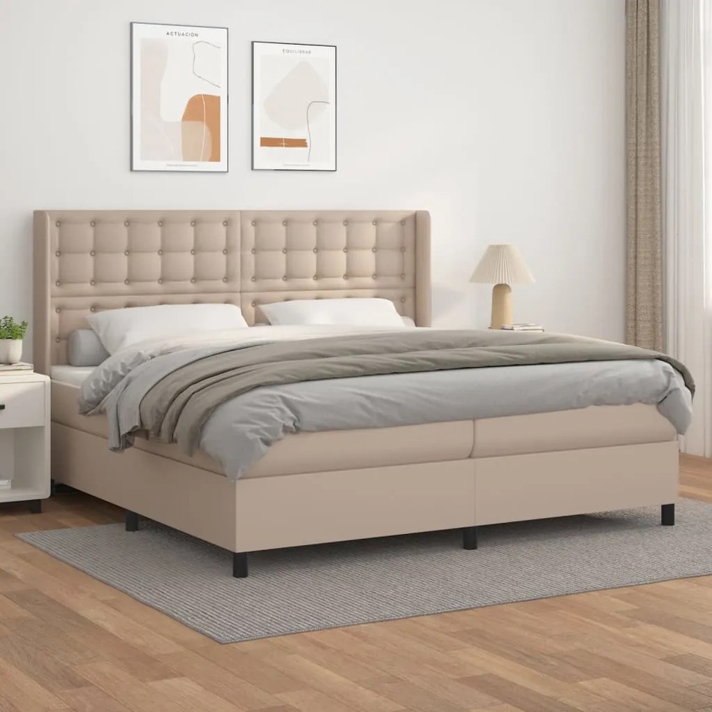 Κρεβάτι Boxspring με Στρώμα Καπουτσίνο 200x200εκ.από Συνθ.Δέρμα - Καφέ