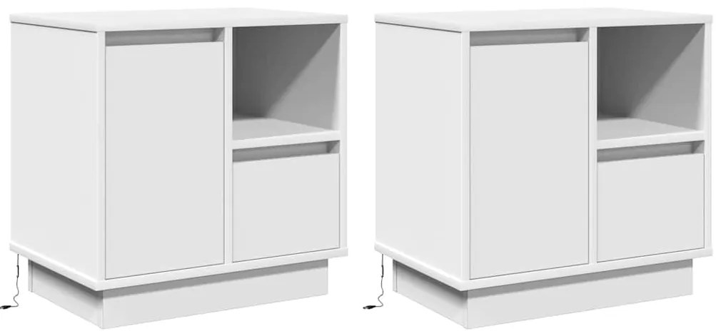 vidaXL Κομοδίνο με 2 pcs Λευκό 50 x 34.5 x 50 εκ. Επεξεργασμένο ξύλο