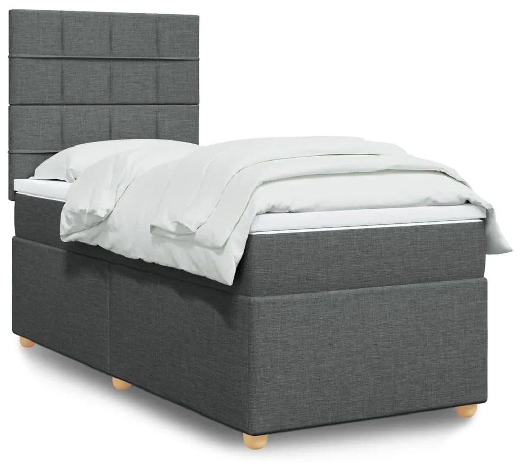 vidaXL Κρεβάτι Boxspring με Στρώμα Σκούρο Γκρι 90x200 εκ. Υφασμάτινο