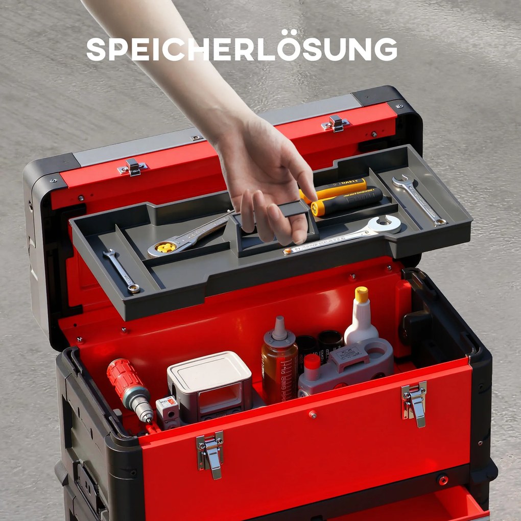 HOMCOM Σετ εργαλειοθήκης 3 επιπέδων, με τροχούς, που κουμπώνουν, ατσάλι, πλαστικό