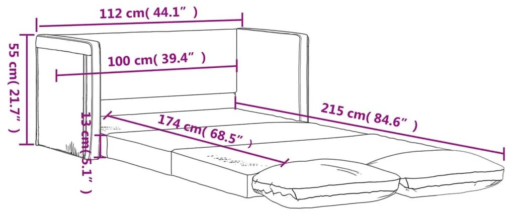 Καναπές-Κρεβάτι Δαπέδου 2 σε 1 Κρεμ 112x174x55 εκ. Ύφασμα - Κρεμ