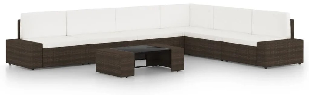 vidaXL Σαλόνι Κήπου 7 Τεμαχίων Καφέ από Συνθετικό Ρατάν με Μαξιλάρια