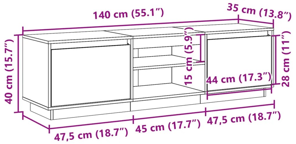 ΈΠΙΠΛΟ ΤΗΛΕΟΡΑΣΗΣ ΚΑΦΕ ΜΕΛΙ 140X35X40 ΕΚ. ΑΠΟ ΜΑΣΙΦ ΞΥΛΟ ΠΕΥΚΟΥ 847131