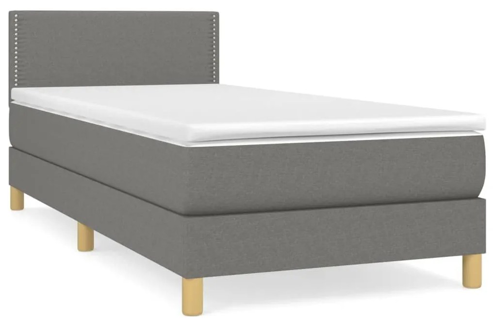 Κρεβάτι Boxspring με Στρώμα Σκούρο Γκρι 100x200 εκ. Υφασμάτινο - Γκρι