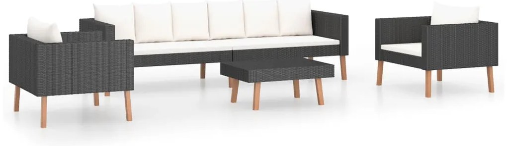 vidaXL Σαλόνι Κήπου 4 Τεμαχίων Μαύρο από Συνθετικό Ρατάν με Μαξιλάρια