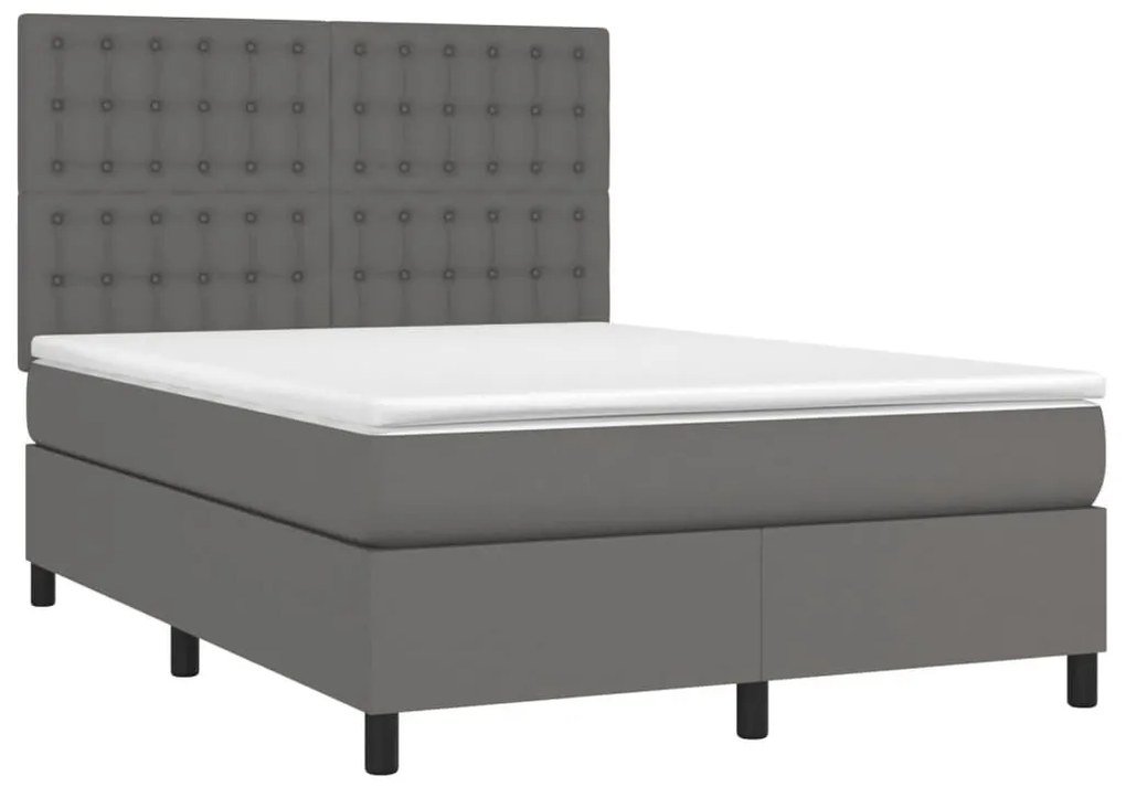 Κρεβάτι Boxspring με Στρώμα Γκρι 140x200εκ. από Συνθετικό Δέρμα - Γκρι