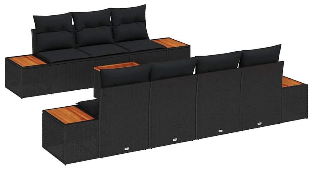 vidaXL Σετ Καναπέ Κήπου με μαξιλάρι 8 pcs Μαύρο Πολυ ράταν