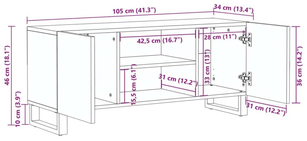 Έπιπλο Τηλεόρασης Λευκό 105x34x46 εκ. από Μασίφ Ξύλο Ακακίας - Λευκό