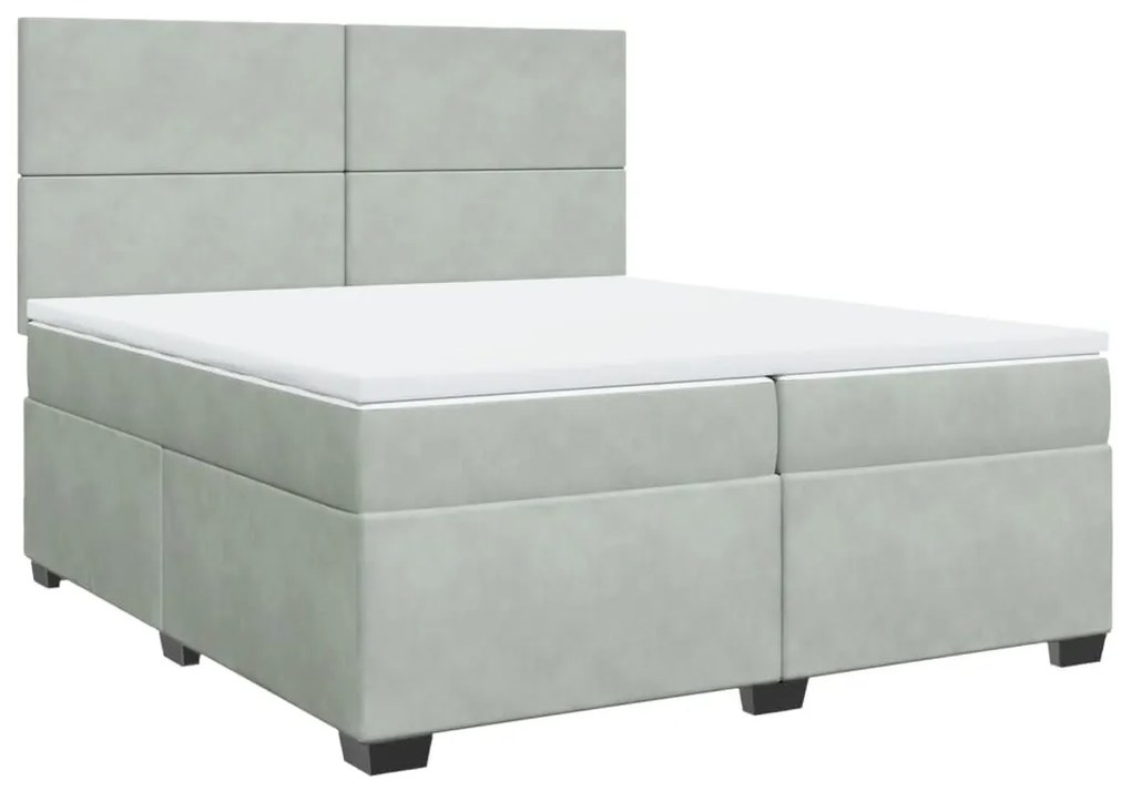 vidaXL Κρεβάτι Boxspring με Στρώμα Ανοιχτό Γκρι 200x200 εκ. Βελούδινο