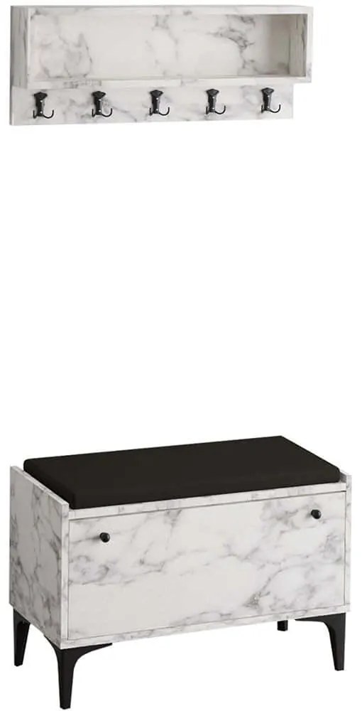Έπιπλο Εισόδου Lena 393MRD1351 80x35x49cm Marble Effect White-Black Πλαστικό,Μοριοσανίδα