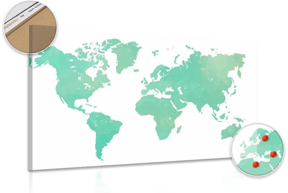 Εικόνα στον παγκόσμιο χάρτη φελλού σε πράσινη απόχρωση - 120x80  wooden