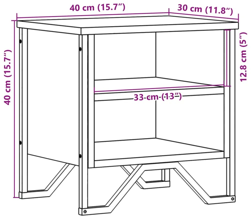 Κομοδίνο Χρώμα Καφέ Δρυς 40 x 30 x 40 εκ. Επεξεργασμένο Ξύλο 848502