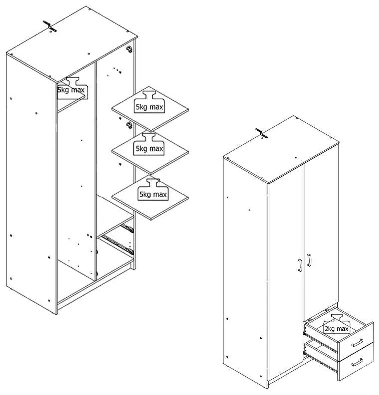 Ντουλάπα Hana 2K3P2F Λευκό 80x52x205 εκ. 80x52x205 εκ.