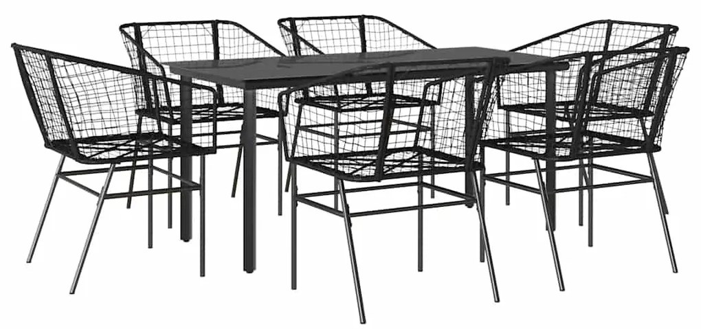 vidaXL Σετ Τραπεζαρίας Κήπου 7 Τεμαχίων Μαύρο Συνθετικό Ρατάν/Γυαλί