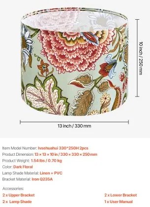 VEVOR Drum Lamp Shade 2 Set 13 x 13 x 10 in Medium Round Lampshade (Dark Floral)