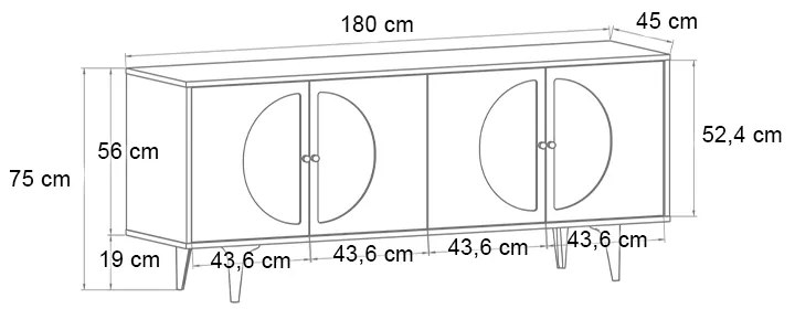 Μπουφές Aureta Megapap χρώμα λευκό - sapphire oak 180x45x75εκ. - GP042-0232,1