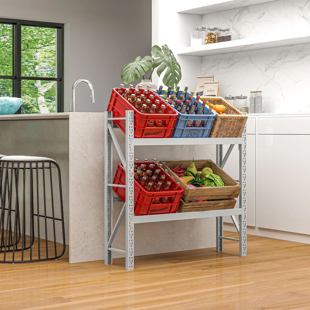 HOMCOM Ράφι για κιβώτια ποτών, έως 6 κιβώτια, ρυθμιζόμενο ύψος, ατσάλινο πλαίσιο, 110x30x110 εκ., Λευκό