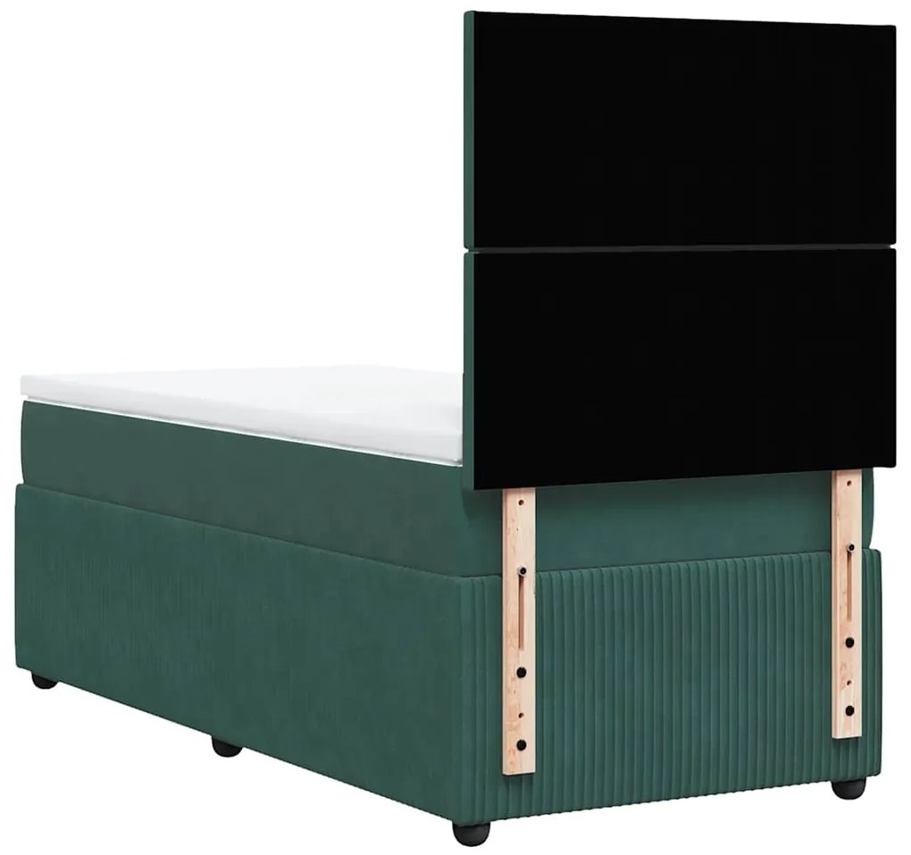 vidaXL Κρεβάτι Boxspring με Στρώμα Σκούρο Πράσινο 80x200 εκ. Βελούδινο