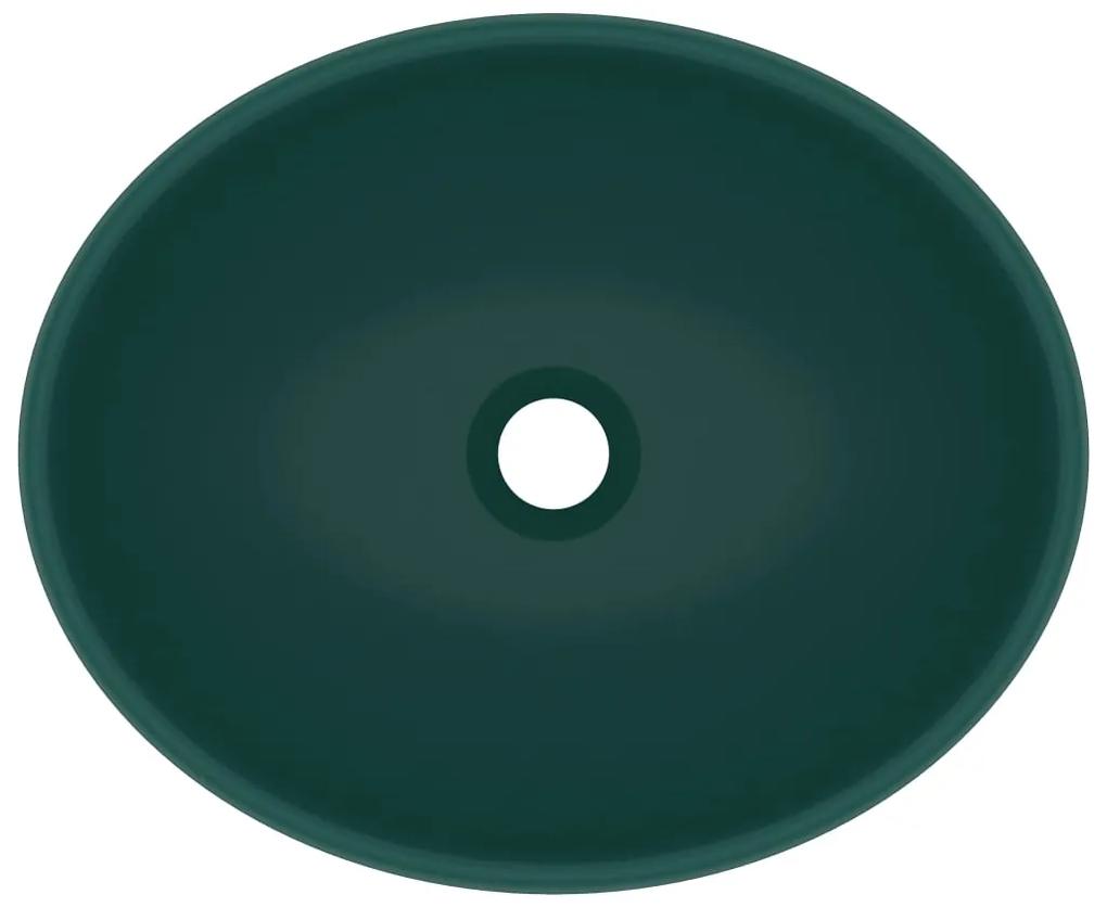 vidaXL Νιπτήρας Πολυτελής Οβάλ Σκούρο Πράσινο Ματ 40x33 εκ. Κεραμικός