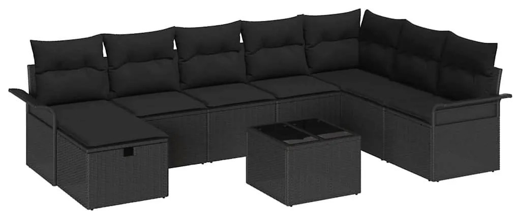 vidaXL Σετ Καναπέ Κήπου 9 pcs Μαύρο 297.5 x 187.5 x 85 εκ Πολυ ράταν