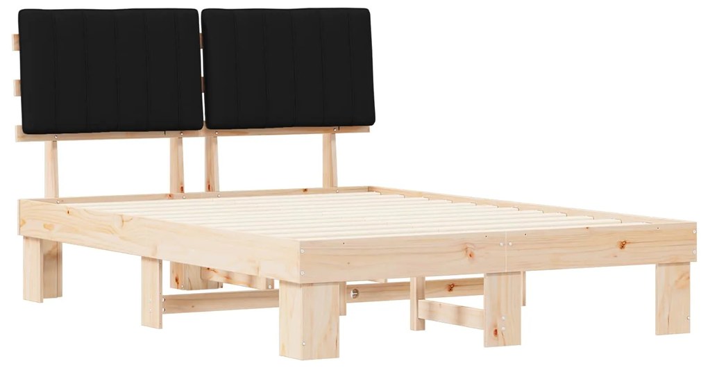 vidaXL Σκελετός Κρεβατιού με Επενδεδυμένο Κεφαλάρι Μαύρο 135 x 190 cm