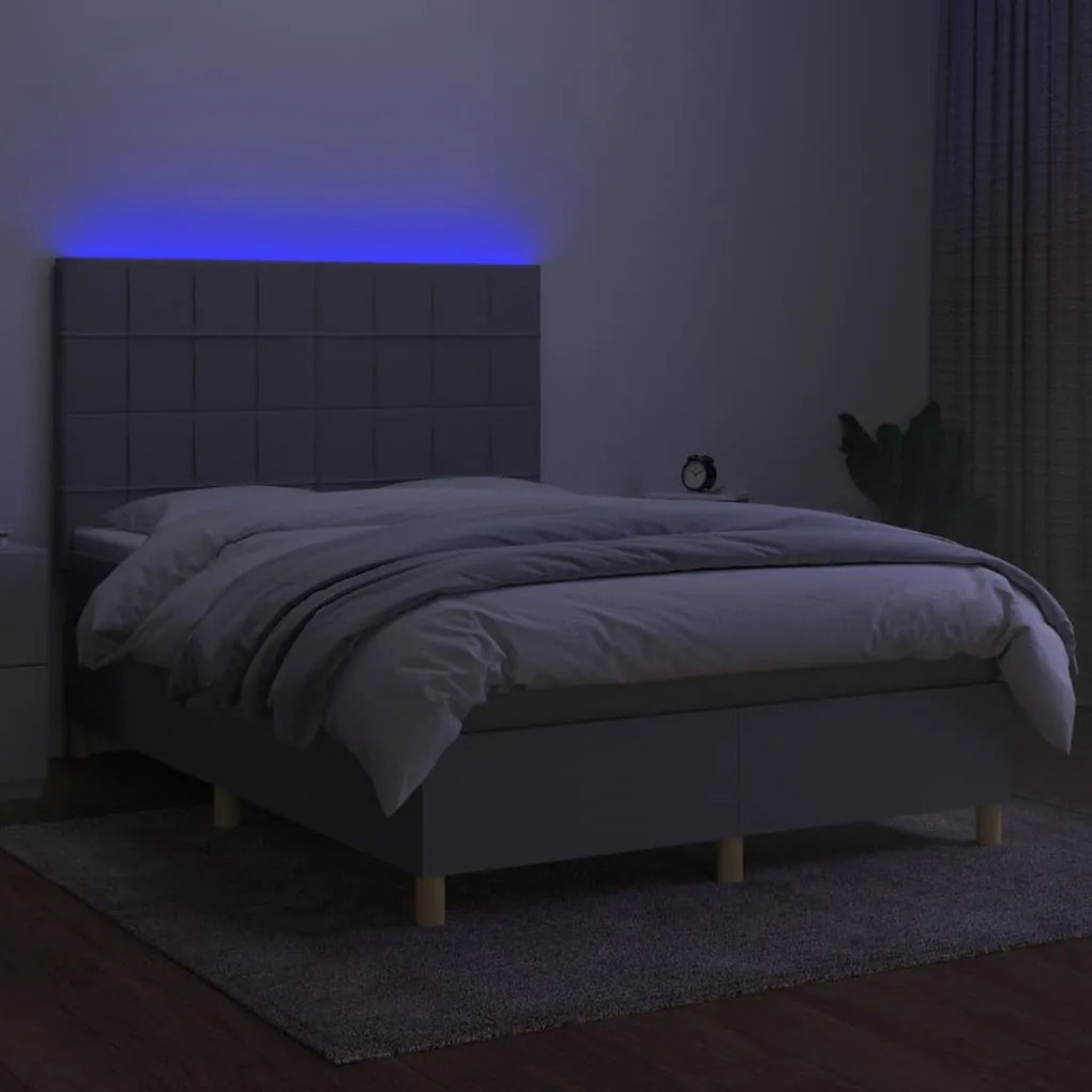 vidaXL Κρεβάτι Boxspring με Στρώμα &amp; LED Αν.Γκρι 140x190εκ. Υφασμάτινο