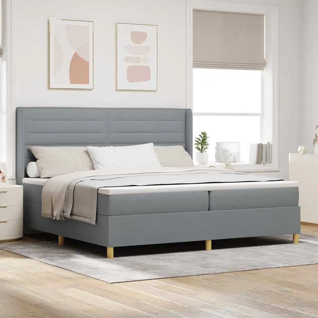 vidaXL Κρεβάτι Box Spring με Στρώμα Γκρι ανοιχτό 200x200 εκ Υλικό