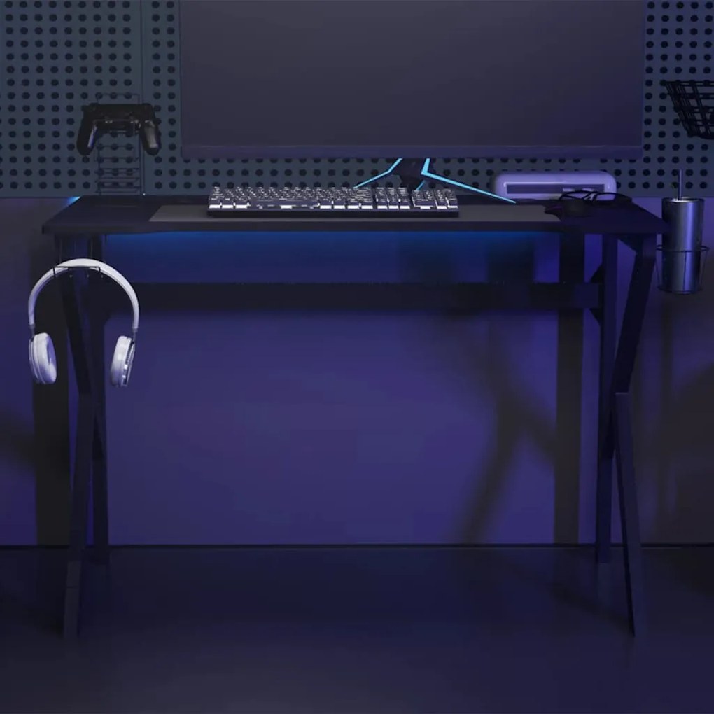 vidaXL Γραφείο Gaming Μαύρο 110 x 60 x 75 εκ. με Πόδια σε Σχήμα Κ