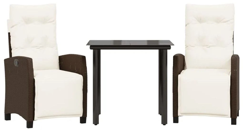 vidaXL Σετ Τραπεζαρίας Κήπου 3 τεμ. Καφέ Συνθετικό Ρατάν με Μαξιλάρια