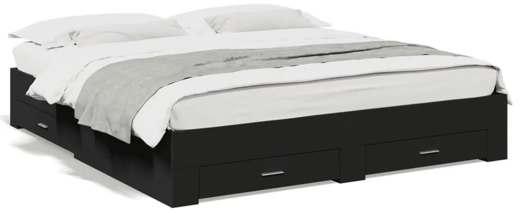 vidaXL Πλαίσιο Κρεβατιού με Συρτάρια Μαύρο 180x200 εκ Επεξεργ. Ξύλο