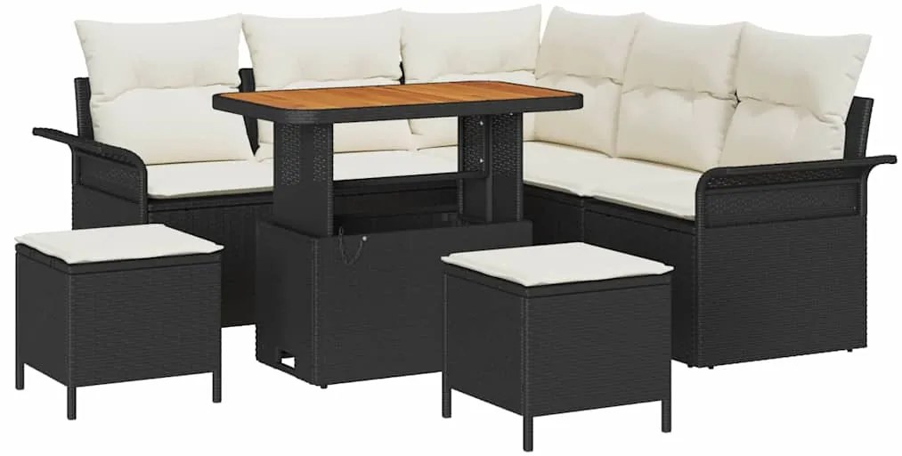 vidaXL Σετ Καναπέ Κήπου με μαξιλάρι με μαξιλάρι 8 pcs Μαύρο και Κρέμα