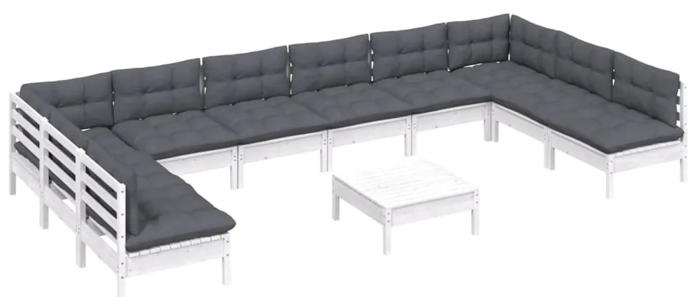 vidaXL Σαλόνι Κήπου Σετ 11 Τεμαχίων Λευκό από Ξύλο Πεύκου με Μαξιλάρια